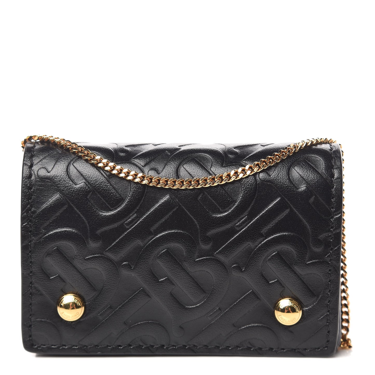 Calfskin Embossed Monogram Chain Card Case Black