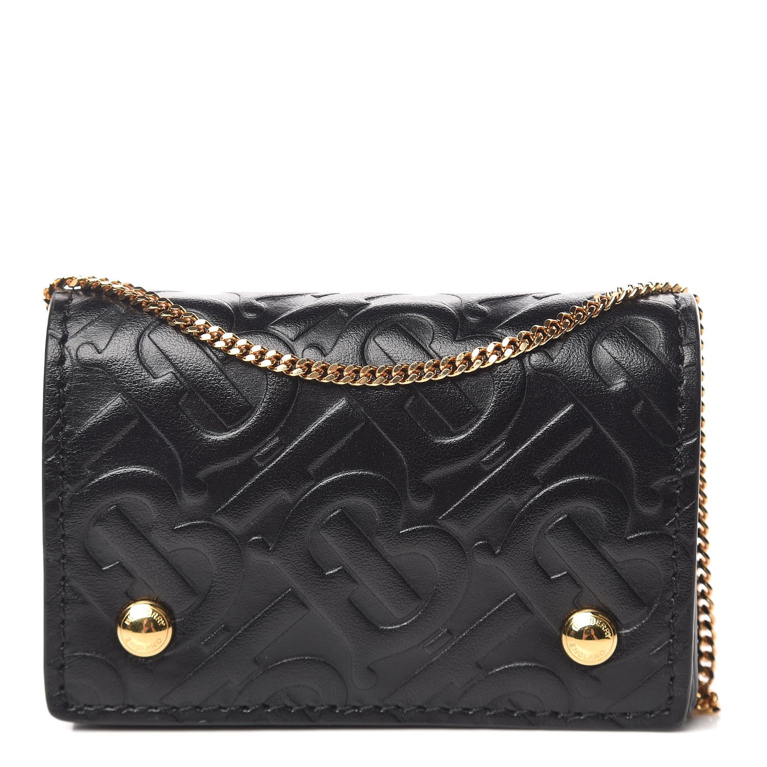 Burberry Calfskin Embossed Monogram Chain Card Case Black 1 of 10