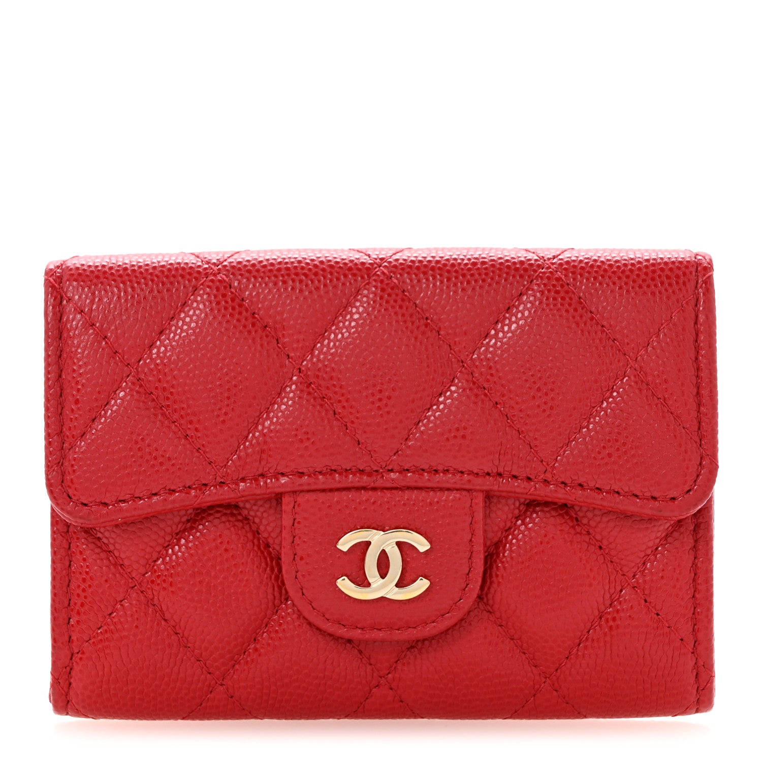 Chanel Caviar Quilted Flap Card Holder Wallet Red 1 of 11