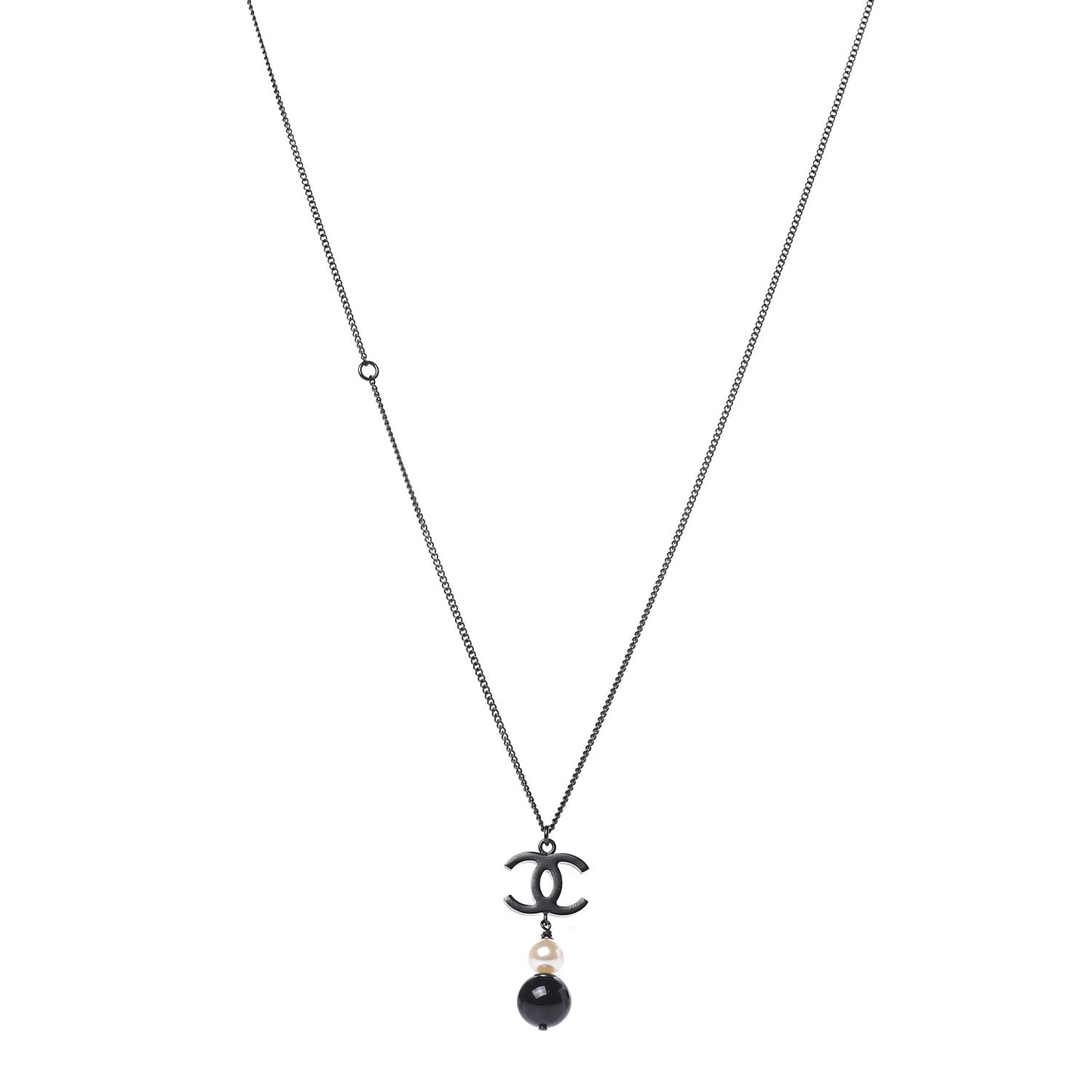 Resin CC Pearl Drop Necklace Ruthenium Black