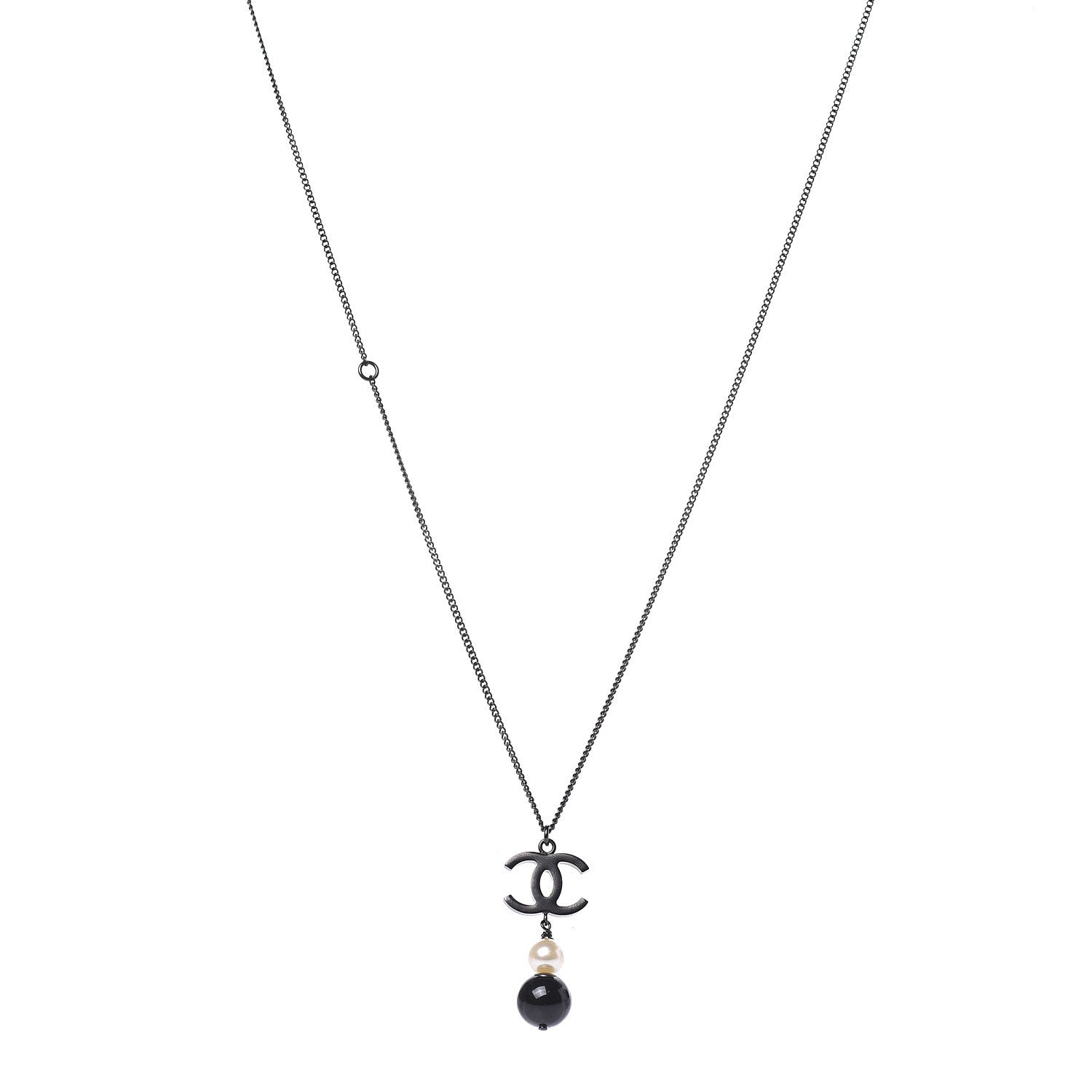 Chanel Resin CC Pearl Drop Necklace Ruthenium Black 1 of 5