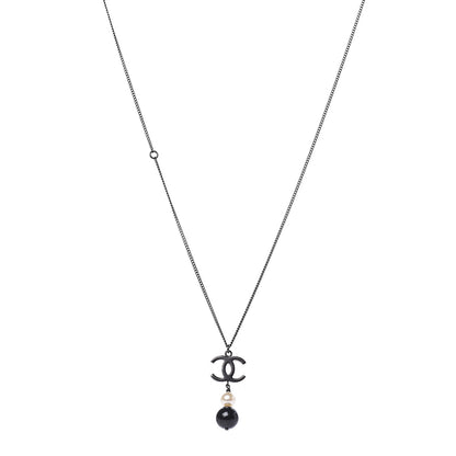 Chanel Resin CC Pearl Drop Necklace Ruthenium Black 1 of 5