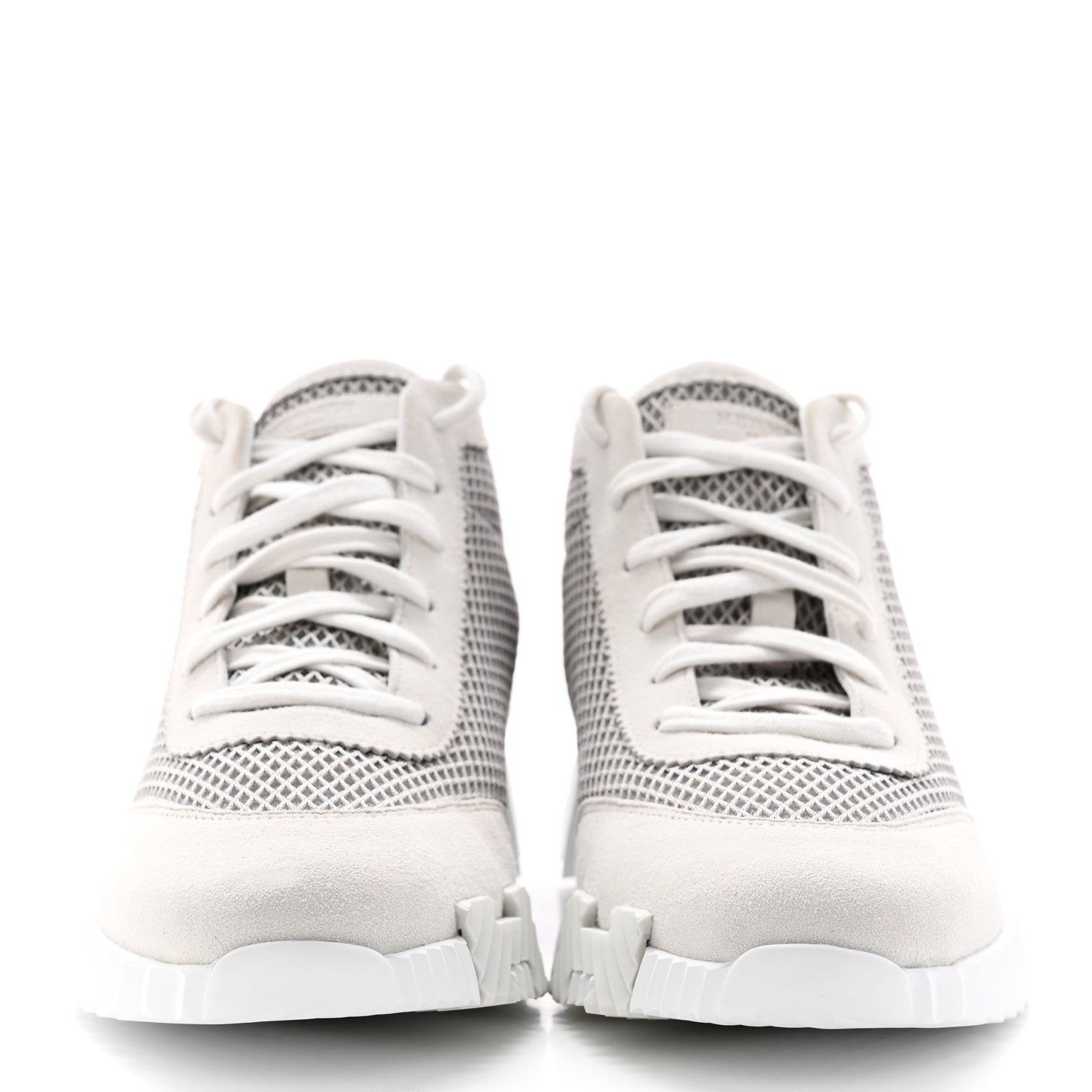 Hermes Goatskin Suede Mesh Hip-Hop High Top Sneakers 39 Gris Lulea White 2 of 12