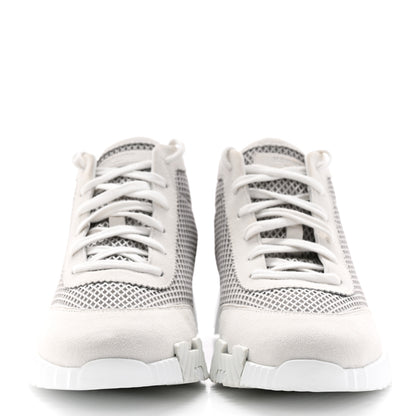 Hermes Goatskin Suede Mesh Hip-Hop High Top Sneakers 39 Gris Lulea White 2 of 12
