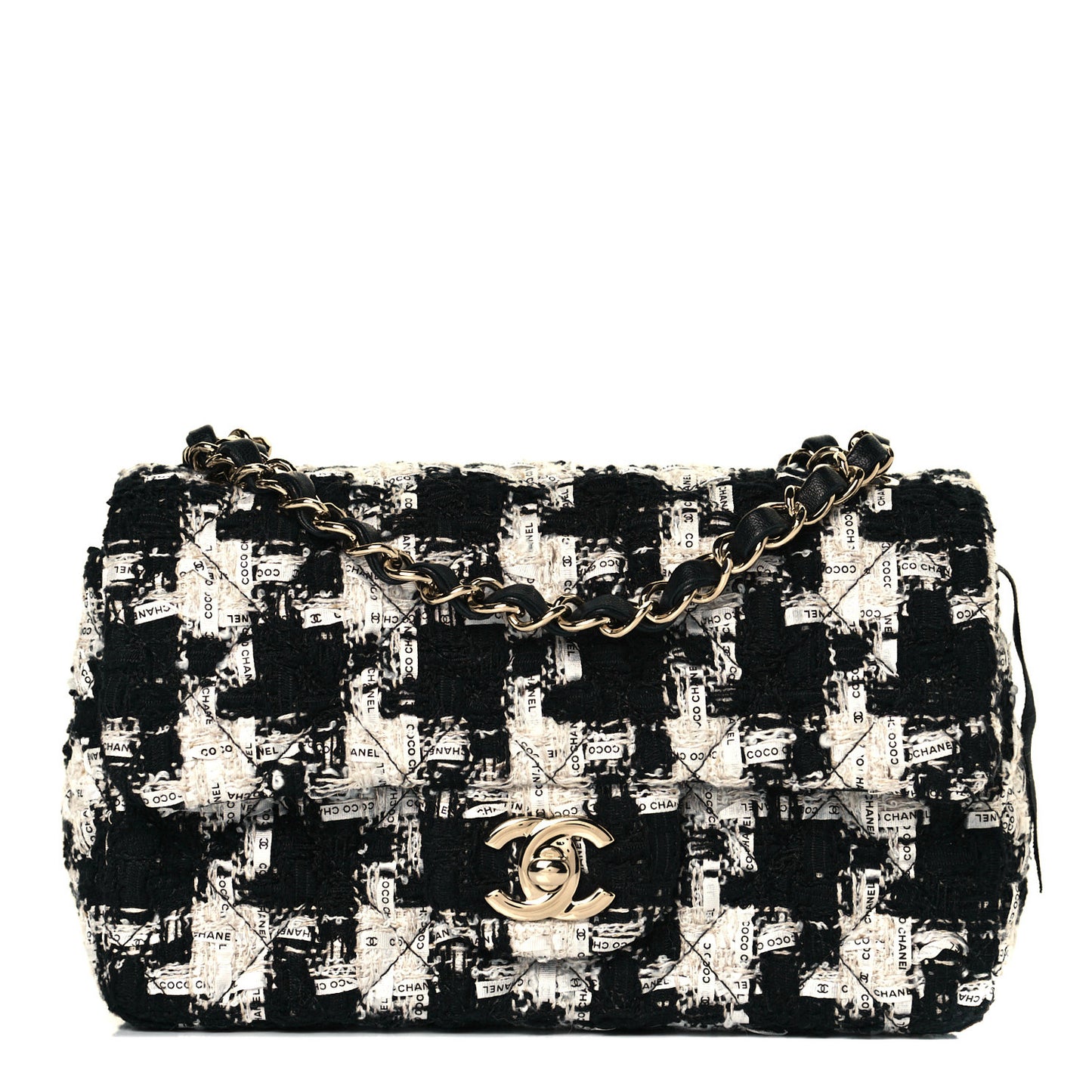 Tweed Quilted Mini Rectangular Flap Black Ecru White