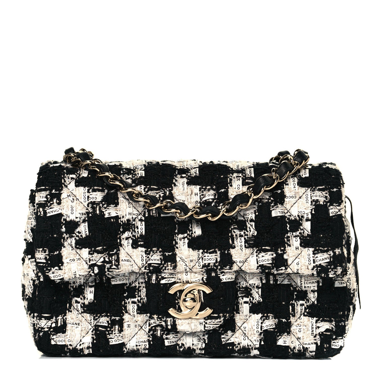 Chanel Tweed Quilted Mini Rectangular Flap Black Ecru White 1 of 12