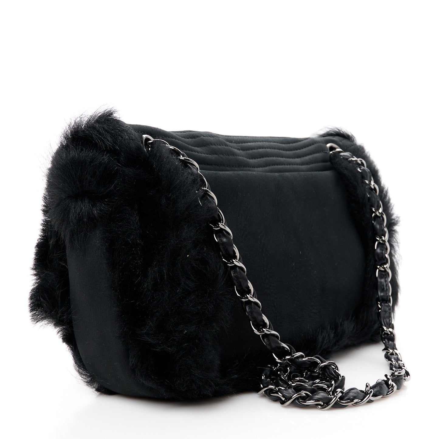 Suede Fur Quilted Flap Black