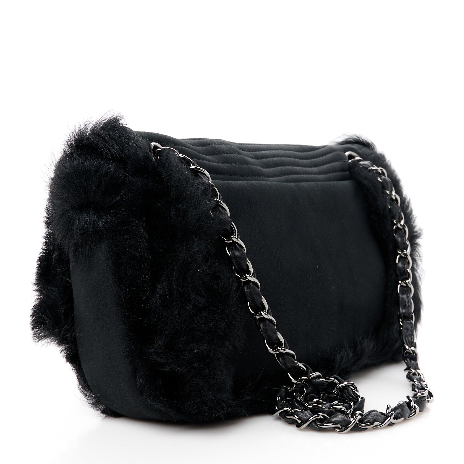 Chanel Suede Fur Quilted Flap Black 3 of 11