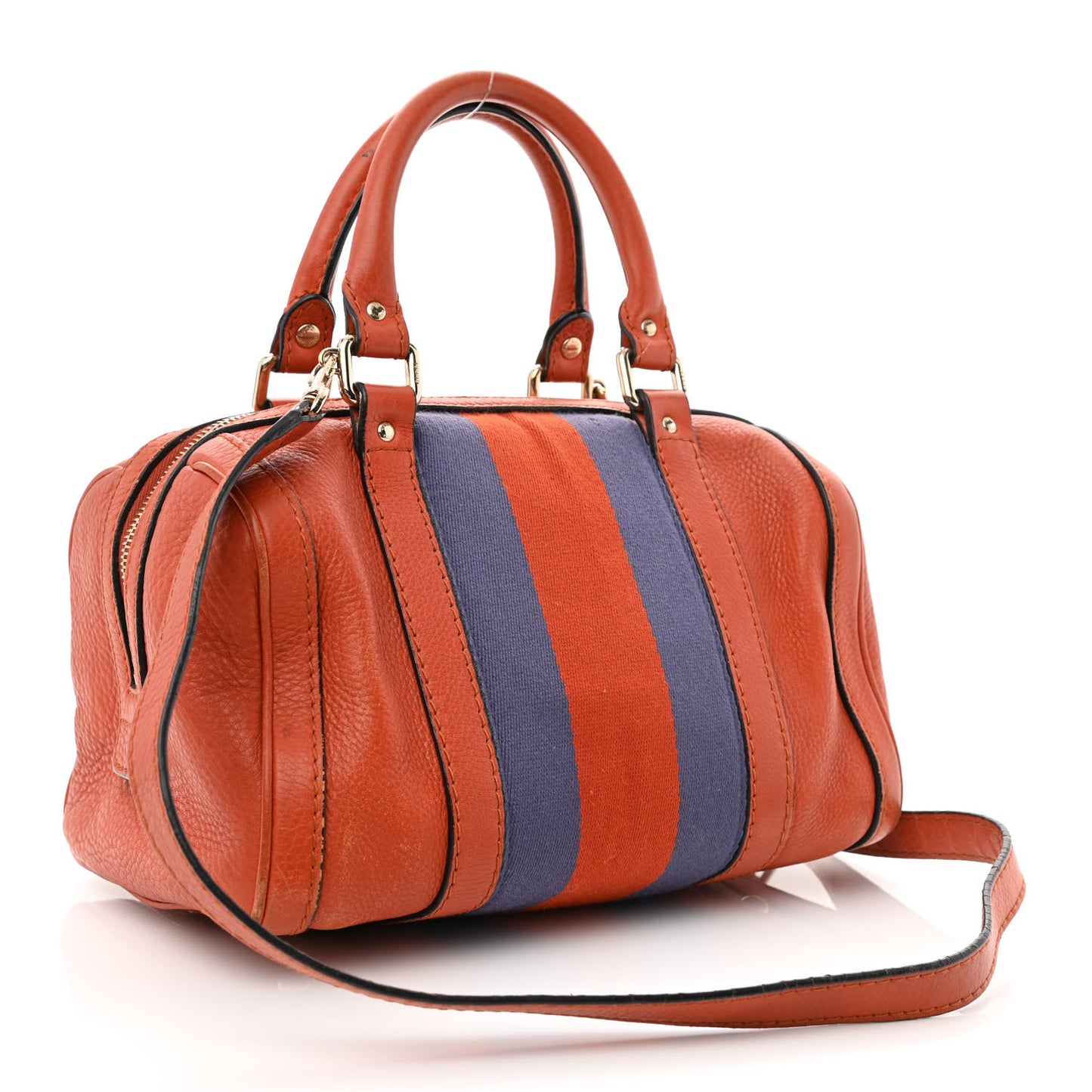 Calfskin Vintage Web Small Boston Orange Blue