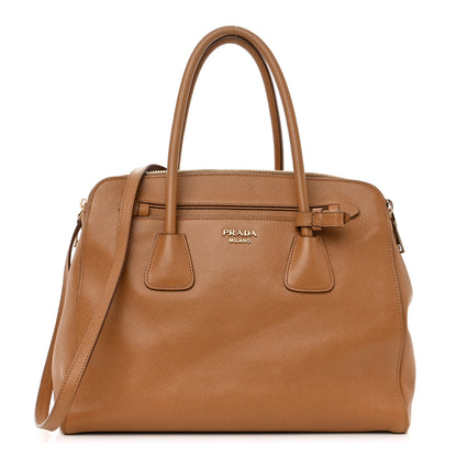 Prada Saffiano Cuir Double Zip Frame Tote Caramel 1 of 11