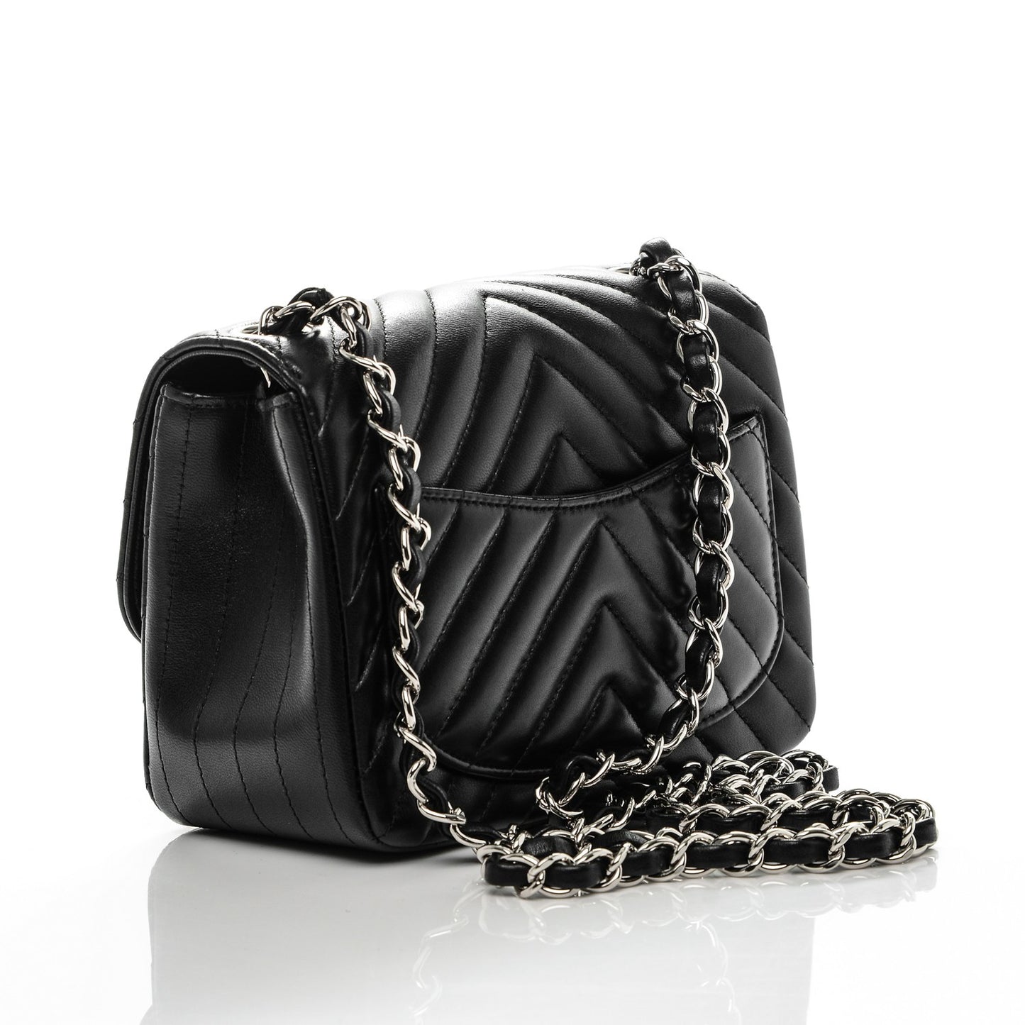 Lambskin Chevron Quilted Mini Square Flap Black