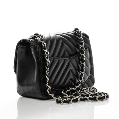 Chanel Lambskin Chevron Quilted Mini Square Flap Black 3 of 7