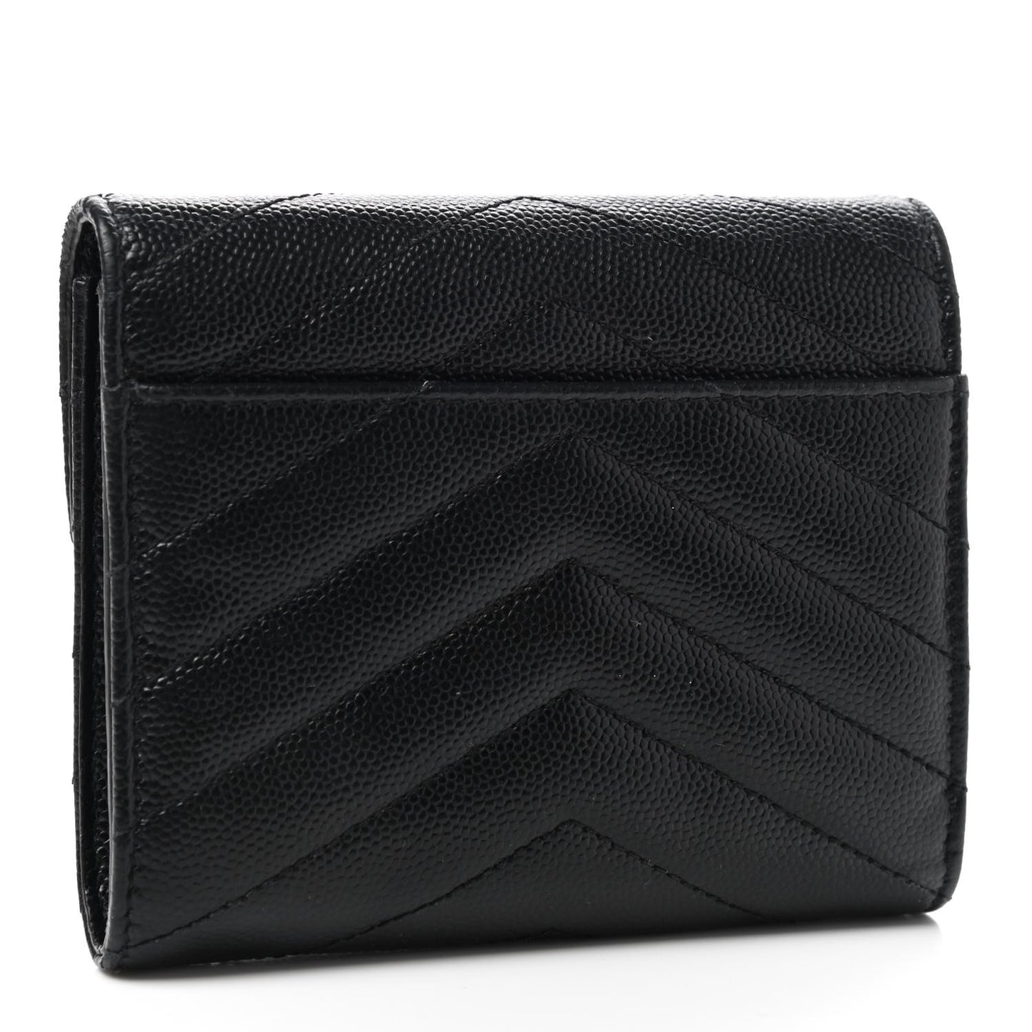 Grain De Poudre Matelasse Chevron Monogram Compact Tri Fold Wallet Black