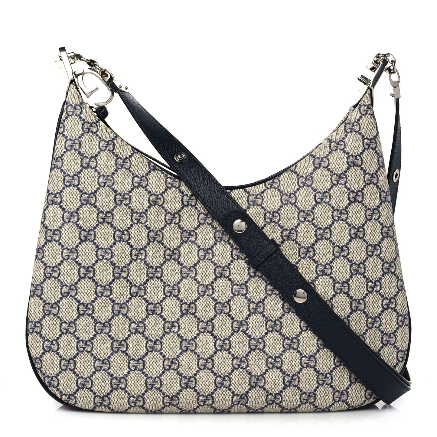 GG Supreme Monogram Textured Calfskin Web Large Attache Shoulder Bag Beige Blue