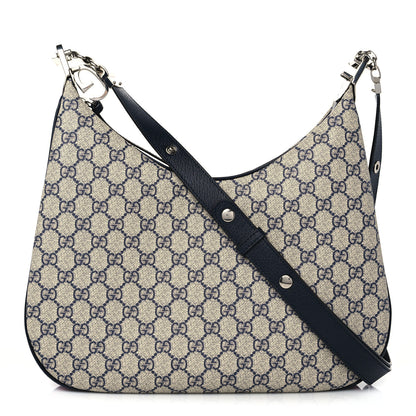 Gucci GG Supreme Monogram Textured Calfskin Web Large Attache Shoulder Bag Beige Blue 1 of 8