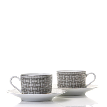 Hermes Porcelain 24 Mosaique Teapot Cup Set Platinum 8 of 12