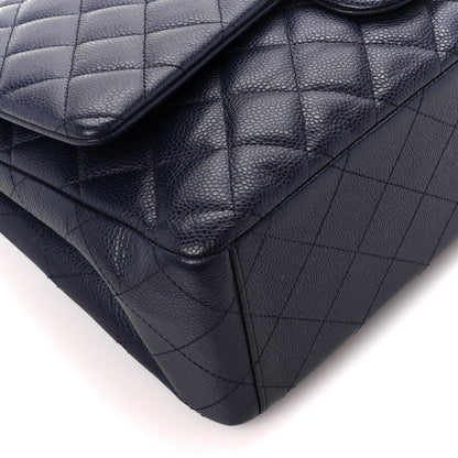 Chanel Caviar Quilted Maxi Double Flap Navy Blue 10 of 11