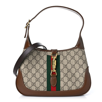 Gucci GG Supreme Monogram Azalea Calfskin Web Small Jackie 1961 Hobo Beige Ebony Brown Sugar 1 of 9