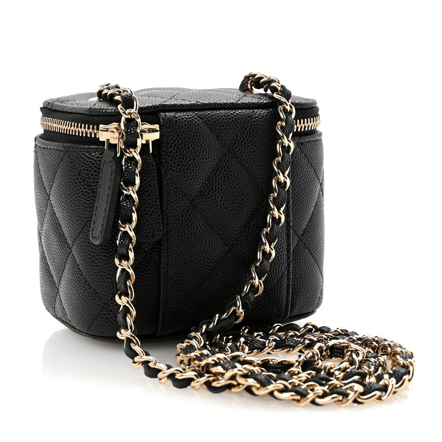 Caviar Quilted Mini Vanity Case With Chain Black