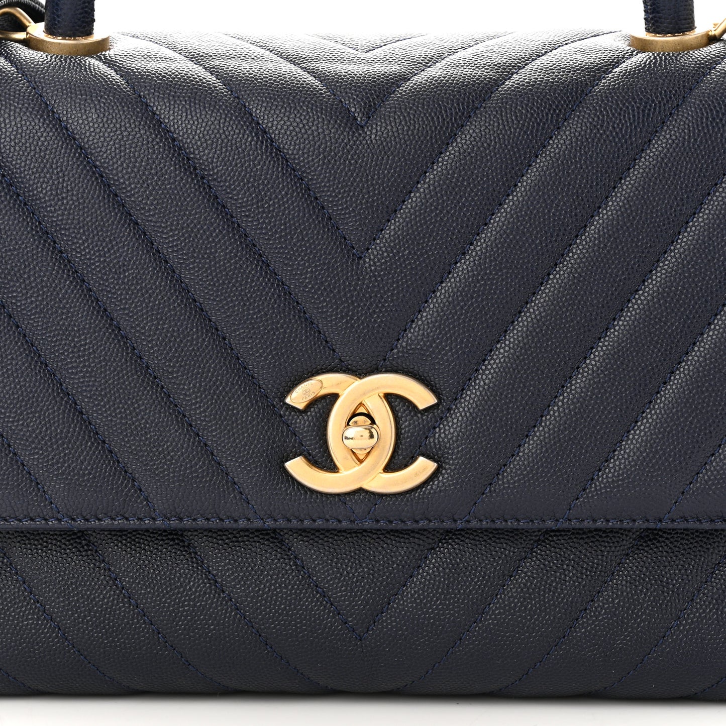 Caviar Chevron Quilted Small Coco Handle Flap Navy