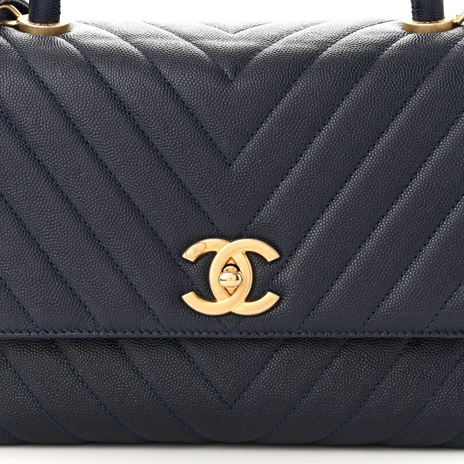 Chanel Caviar Chevron Quilted Small Coco Handle Flap Navy 8 of 10