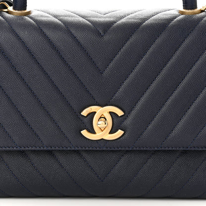 Chanel Caviar Chevron Quilted Small Coco Handle Flap Navy 8 of 10