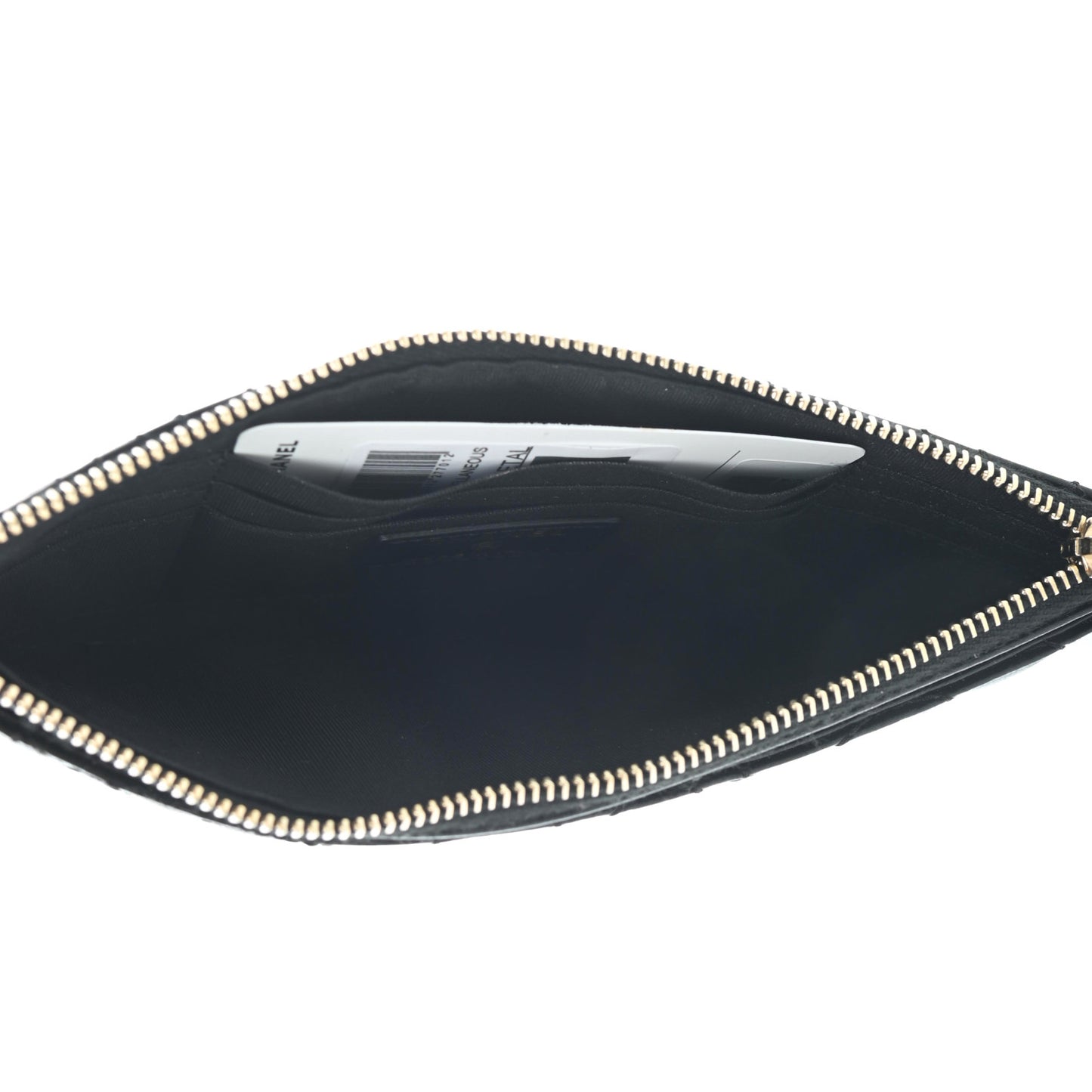 Lambskin Camellia Embossed Classic Zip Pouch Black