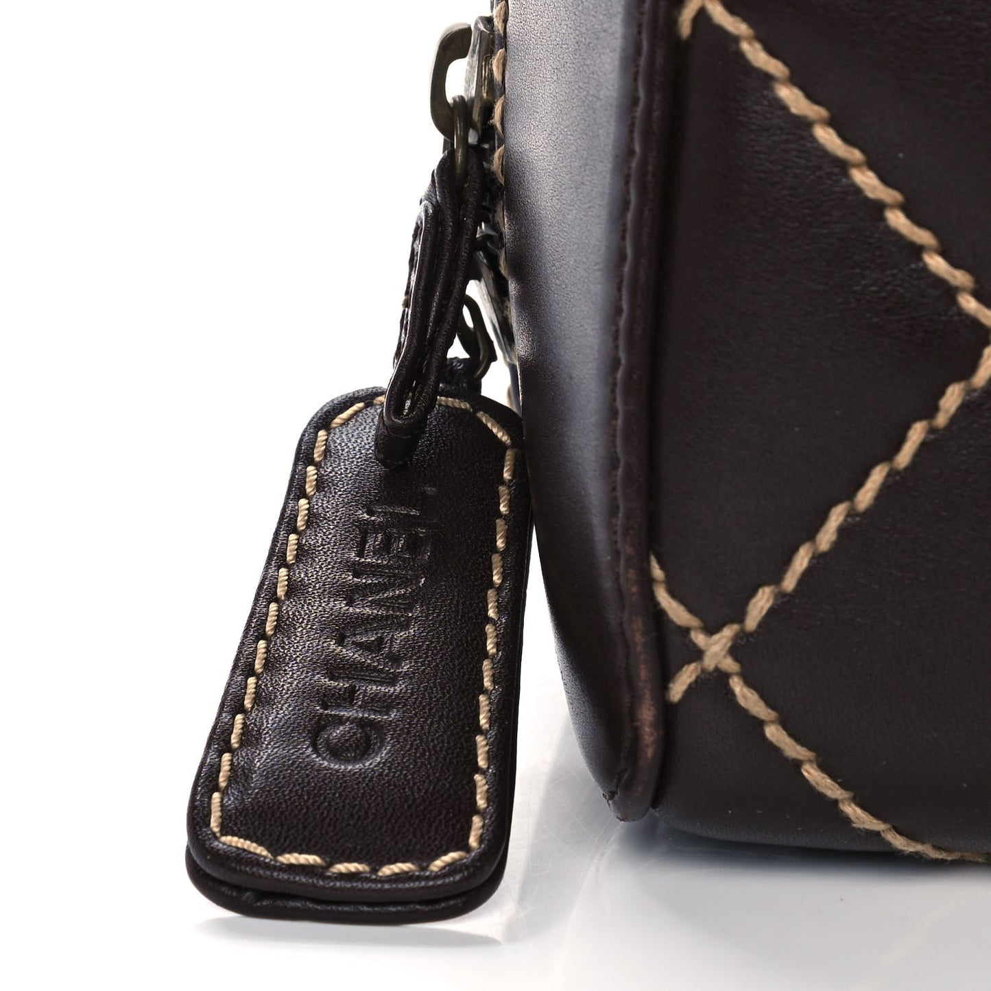 Calfskin Contrast Stitch Surpique Bowler Dark Brown