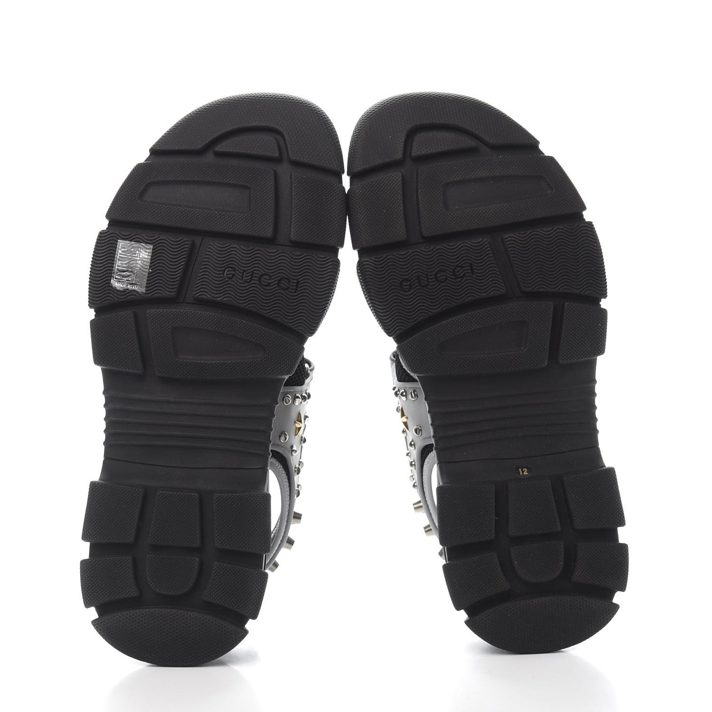 Technical Canvas Calfskin Reflective Studded Mens Aguru Sandals 12 Silver Black
