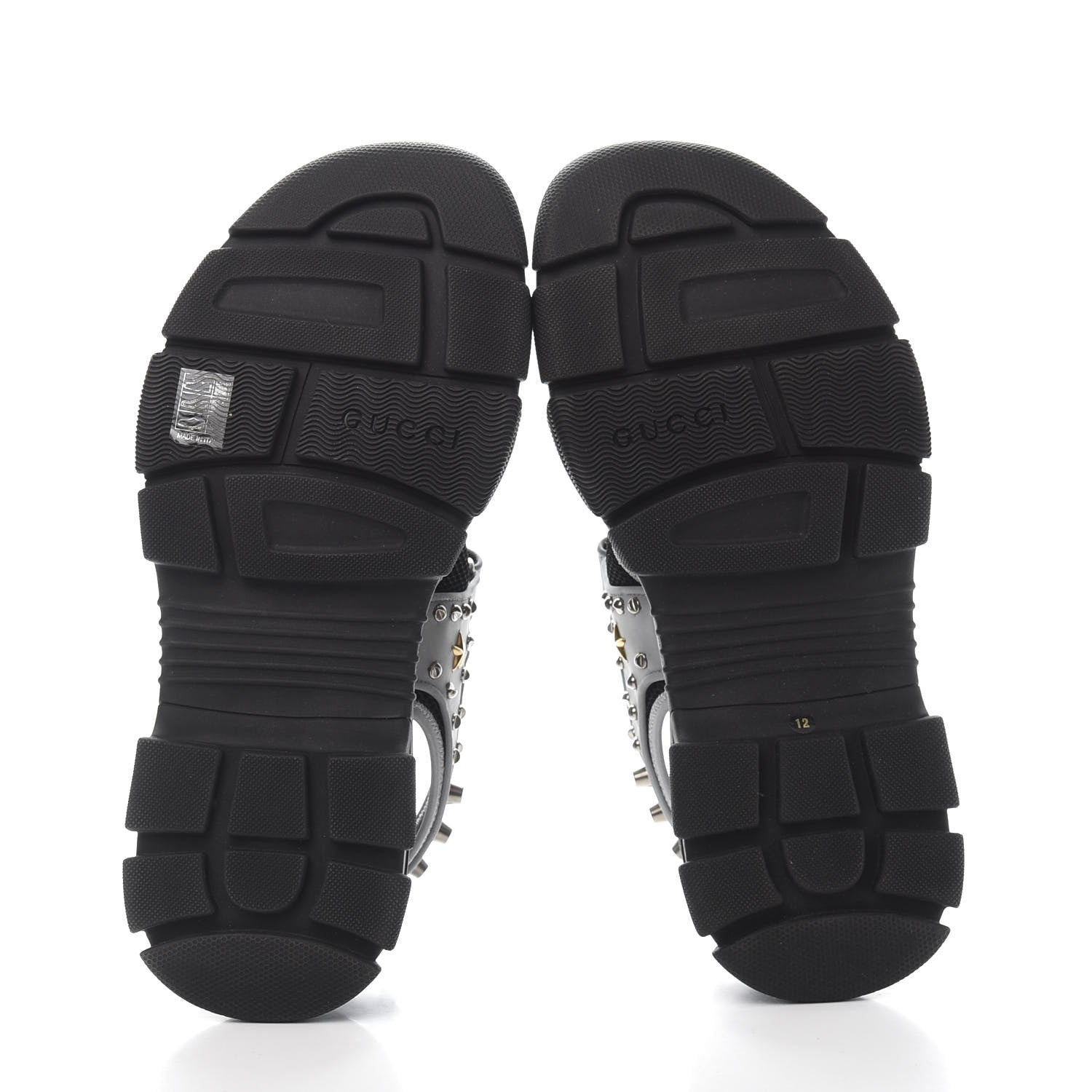Gucci Technical Canvas Calfskin Reflective Studded Mens Aguru Sandals 12 Silver Black 5 of 8