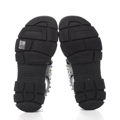 Gucci Technical Canvas Calfskin Reflective Studded Mens Aguru Sandals 12 Silver Black 5 of 8