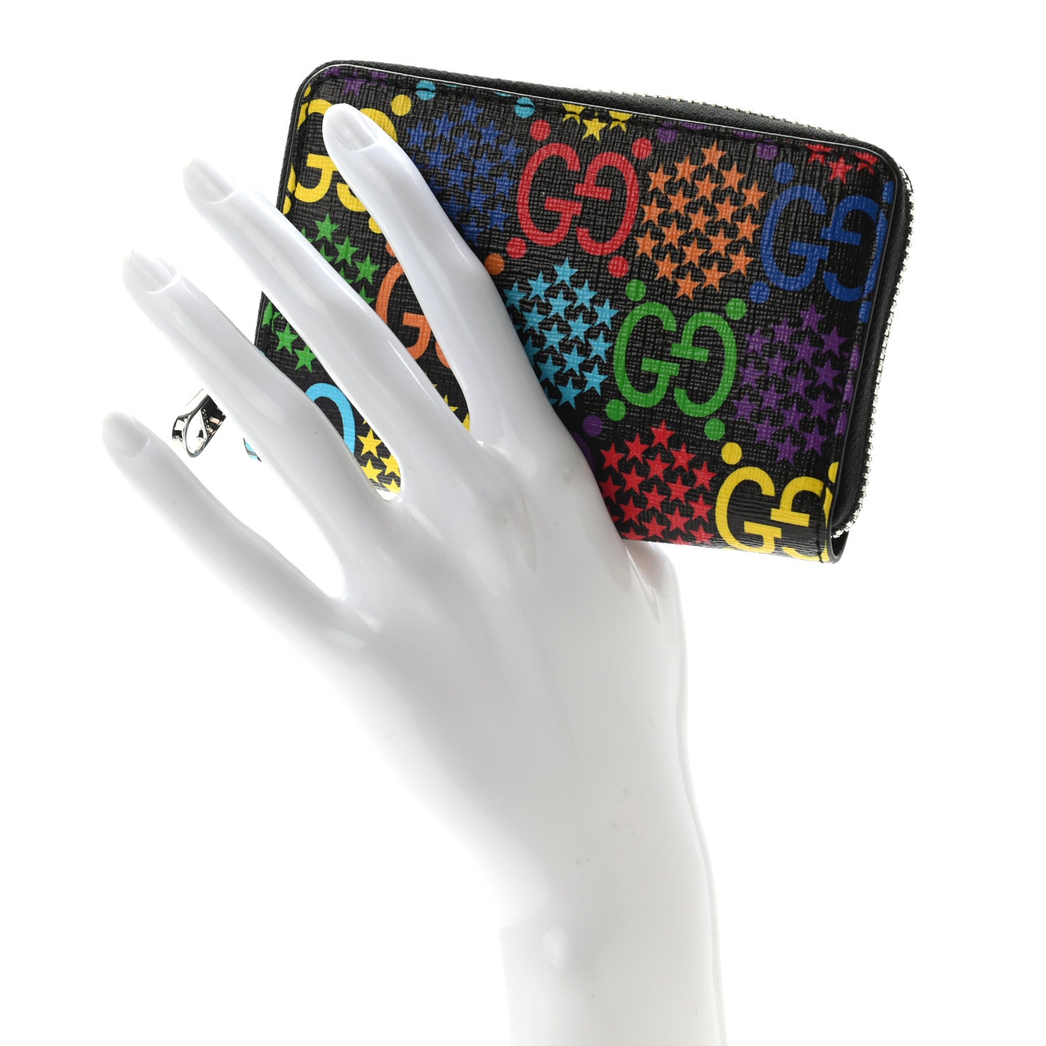 Gucci GG Supreme Monogram Psychedelic Zip Around Card Case Wallet Black 2 of 6
