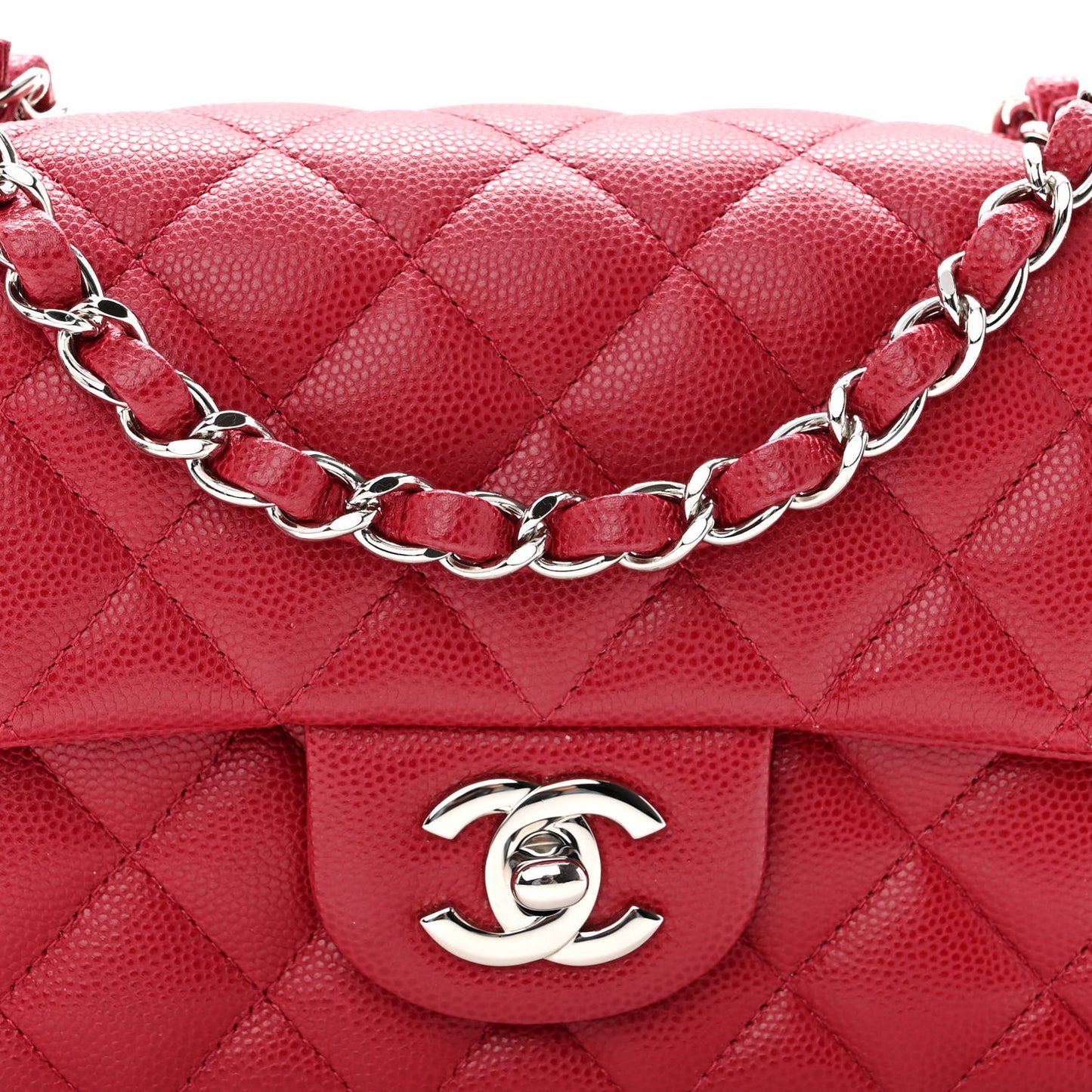 Caviar Quilted Mini Rectangular Flap Dark Pink