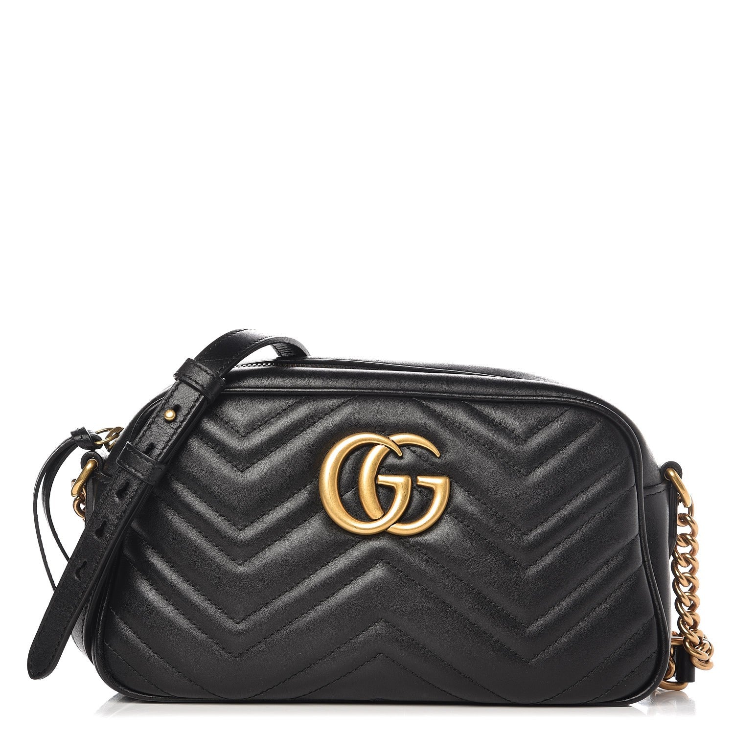 Gucci Calfskin Matelasse Small GG Marmont Chain Shoulder Bag Black 1 of 7