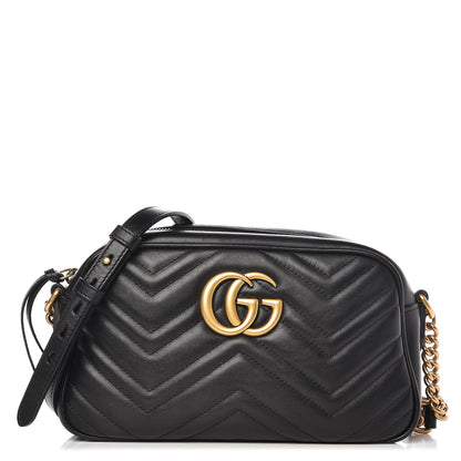 Gucci Calfskin Matelasse Small GG Marmont Chain Shoulder Bag Black 1 of 7