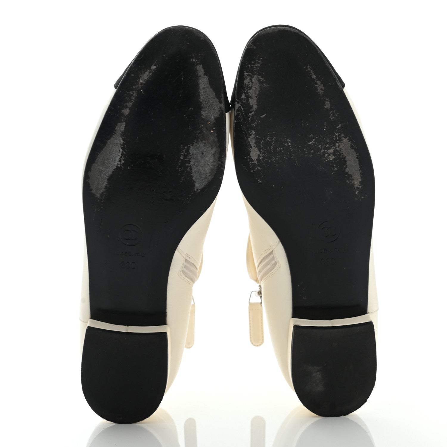 Chanel Lambskin Grosgrain Fold Over Logo Cap Toe Boots 38 Ivory Black 5 of 12