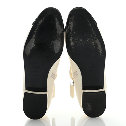 Chanel Lambskin Grosgrain Fold Over Logo Cap Toe Boots 38 Ivory Black 5 of 12