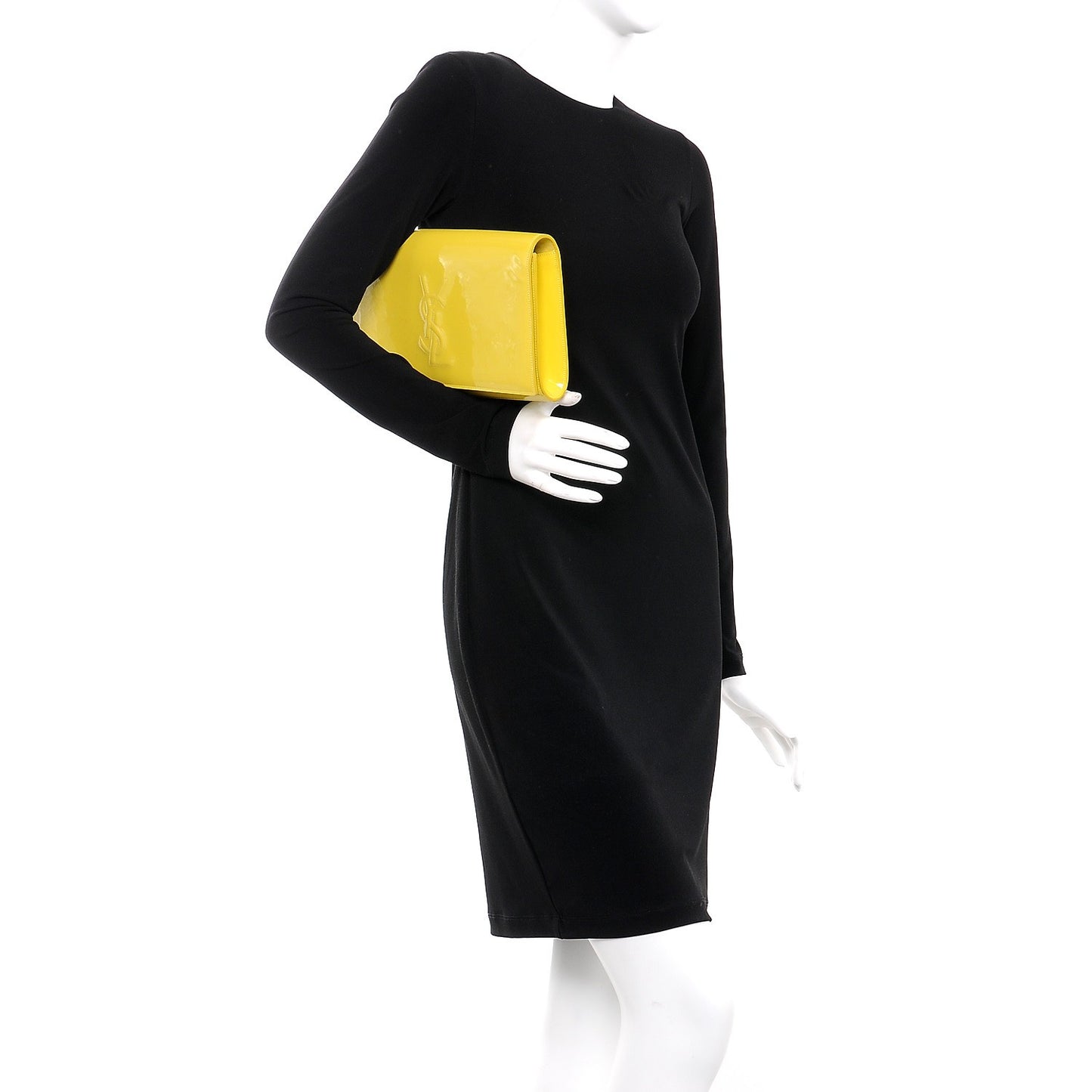 Patent Calfskin Monogram Large Belle De Jour Clutch Yellow
