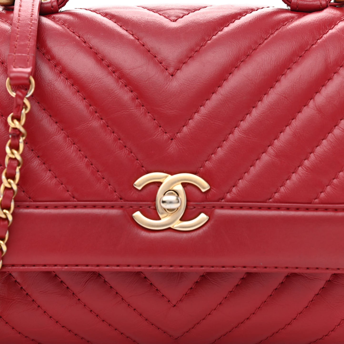 Calfskin Chevron Quilted Top Handle Flap Red
