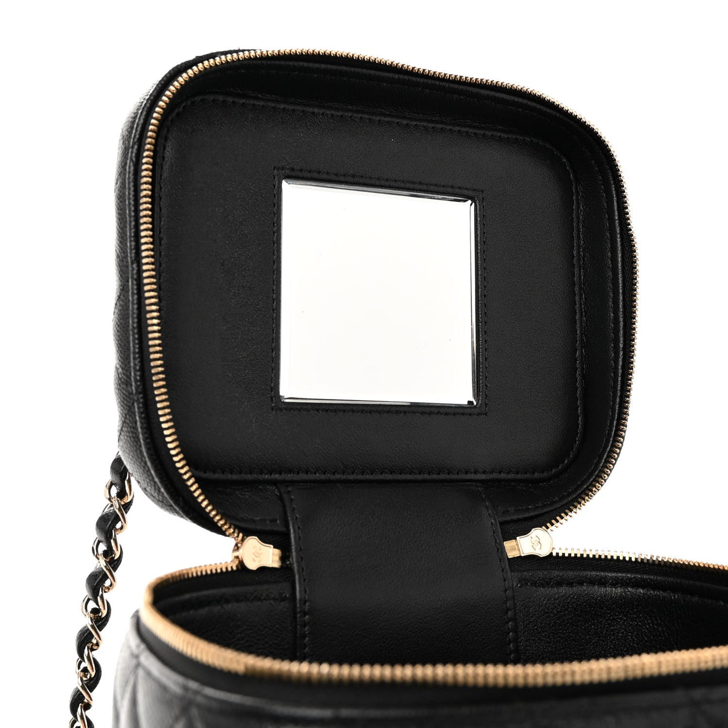 Caviar Quilted Small Top Handle Vanity Case With Chain Black
