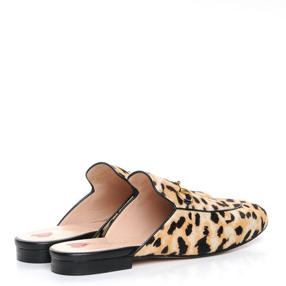 Gucci Calf Hair Leopard Print Womens Princetown Slippers 38.5 Naturale Black 4 of 9
