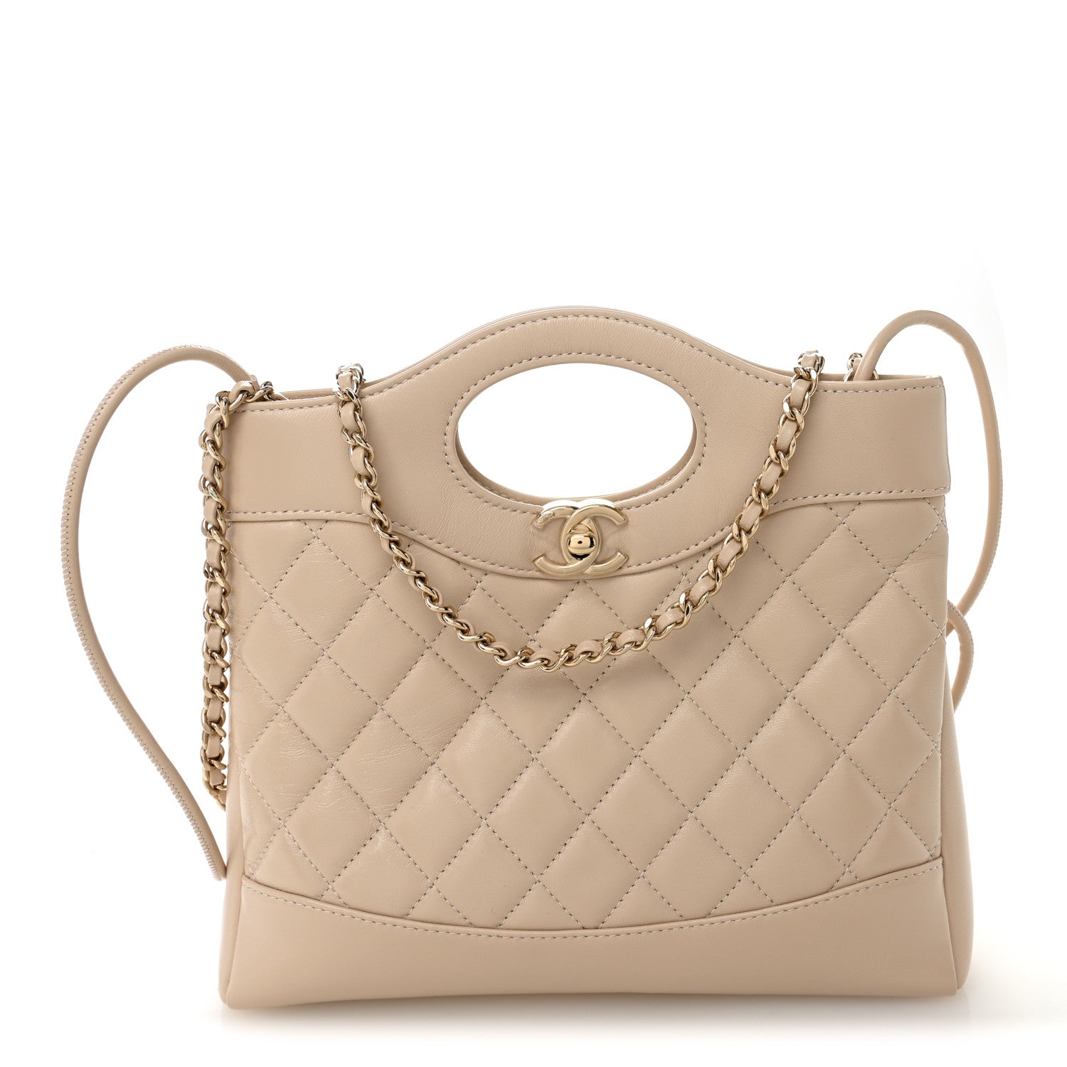 Chanel Shiny Crumpled Calfskin Quilted Mini 31 Shopping Bag Beige 1 of 11