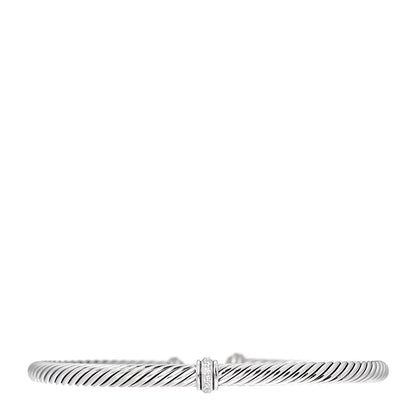 David Yurman Sterling Silver Diamond 4mm Cable Classics Single Station Bracelet 1 of 5