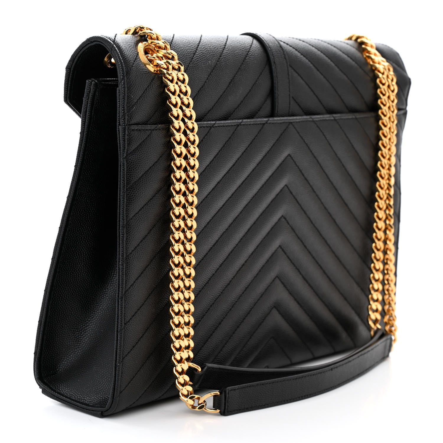 Saint Laurent Grain De Poudre Matelasse Chevron Large Monogram Satchel Black 2 of 10