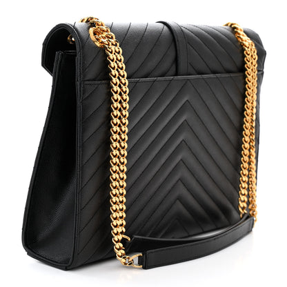 Saint Laurent Grain De Poudre Matelasse Chevron Large Monogram Satchel Black 2 of 10