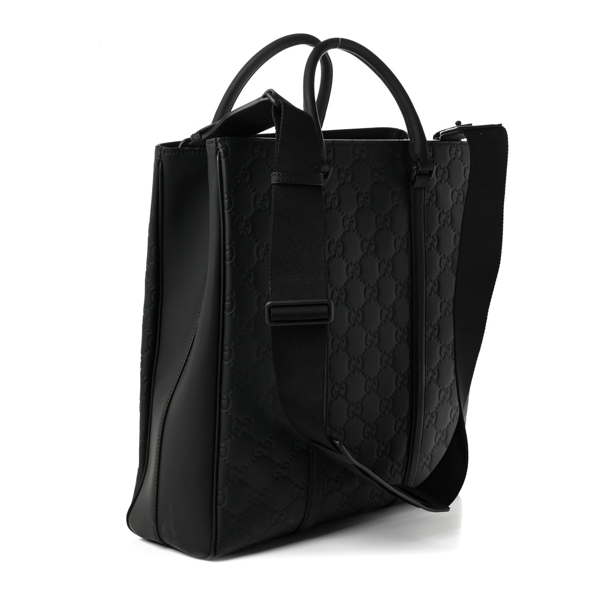 Gucci Calfskin Rubber Effect Tall Convertible Tote Black 3 of 10