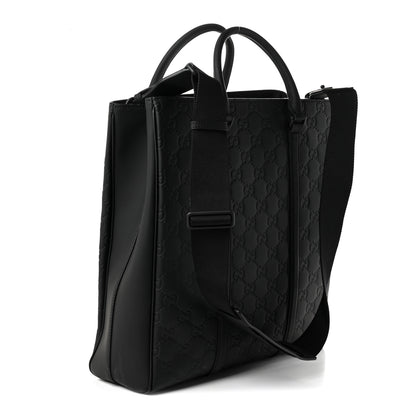 Gucci Calfskin Rubber Effect Tall Convertible Tote Black 3 of 10