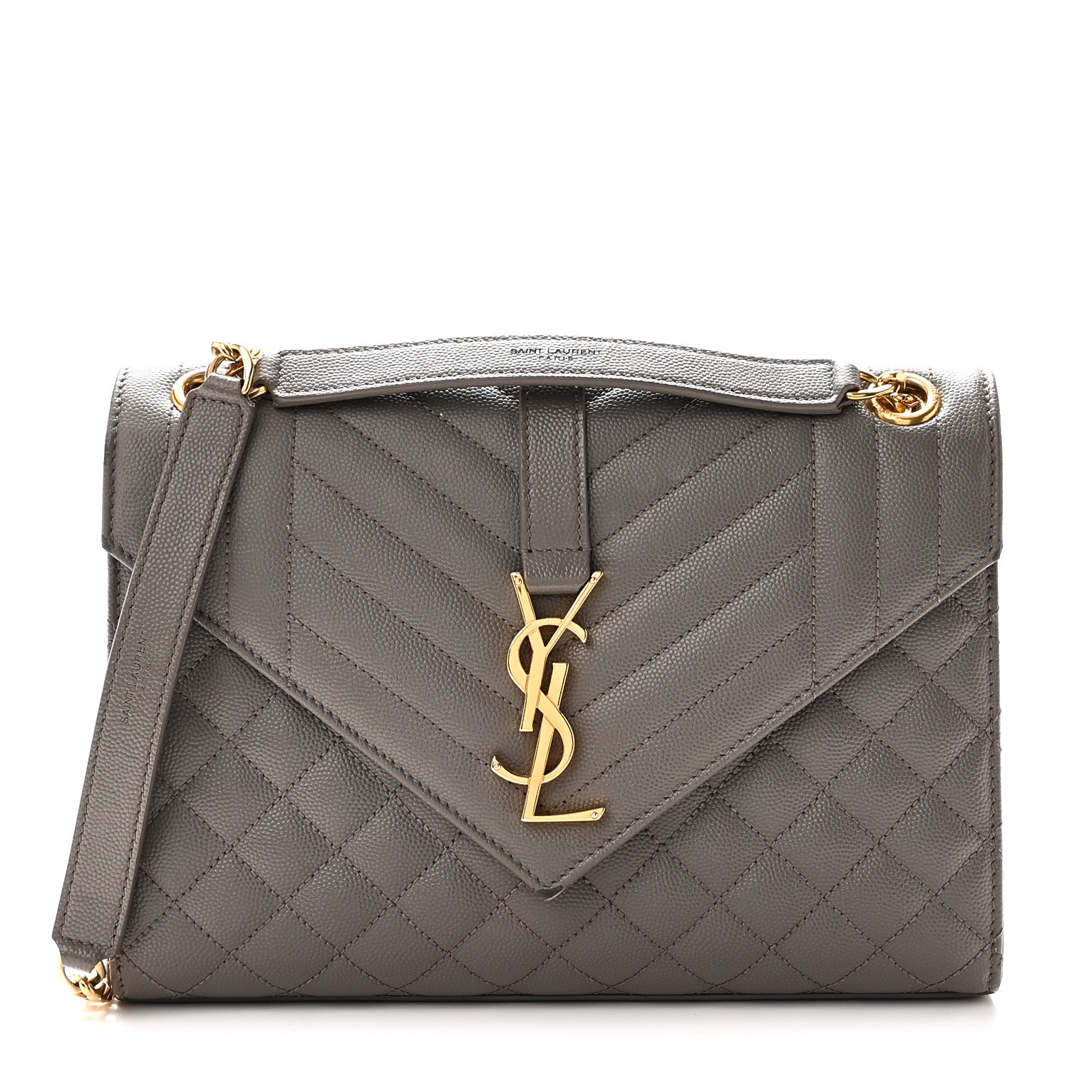 Saint Laurent Grain De Poudre Textured Mixed Matelasse Triquilt Medium Monogram Satchel Greyish Brown 1 of 10