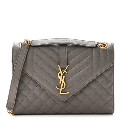 Saint Laurent Grain De Poudre Textured Mixed Matelasse Triquilt Medium Monogram Satchel Greyish Brown 1 of 10