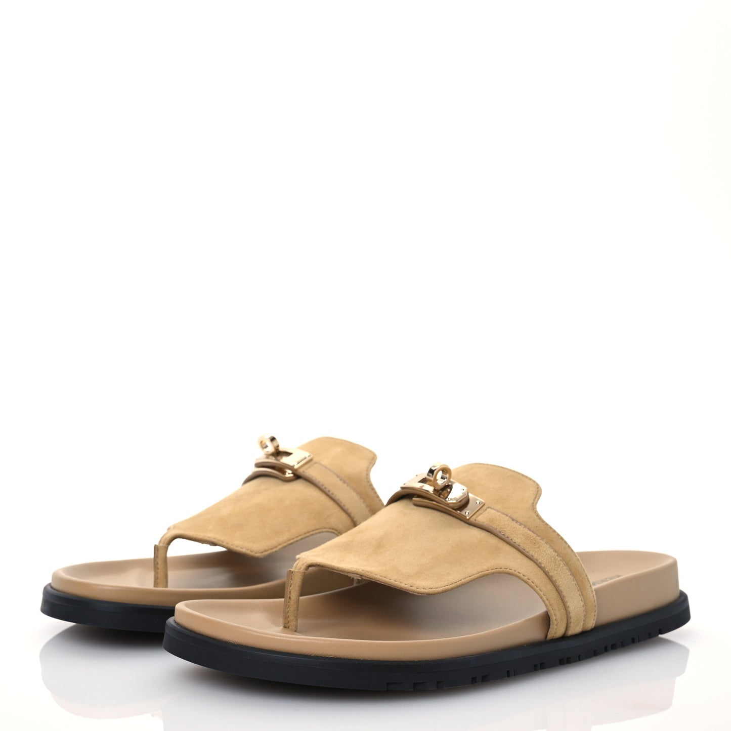 Suede Goatskin Womens Empire Sandals 40 Beige Lin